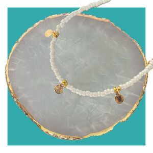White Seed Bead Dainty Gold Disc Charm Adjustable Necklace Fashion Jewelry